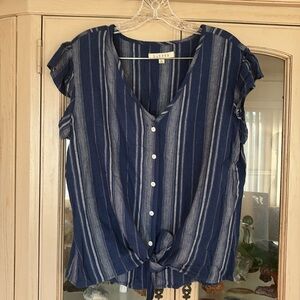 Harper, navy blue gray striped shirt button down and ties. Size medium.